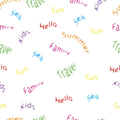 Kids summer pattern with words on a white background