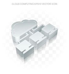 Cloud networking icon: Flat metallic 3d Cloud Network, transparent shadow EPS 10 vector.