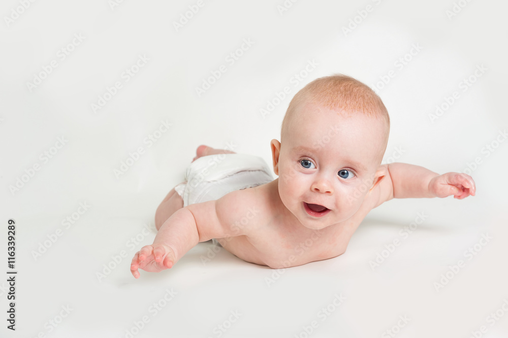 Wall mural portrait of adorable baby girl isolated on white background