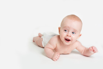 Portrait of adorable baby girl isolated on white background