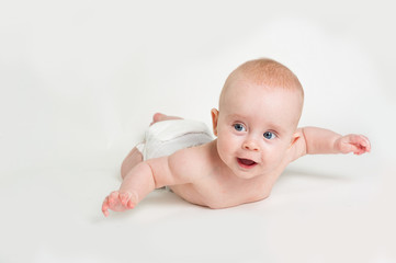 Portrait of adorable baby girl isolated on white background