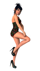 3D Rendering Pinup Girl on White