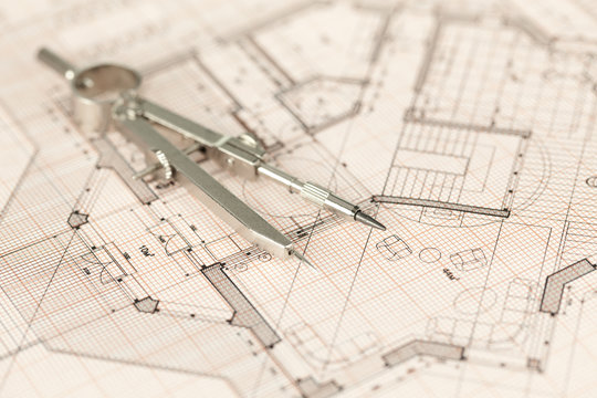 architecture blueprint - house plan & compass © Uladzimir