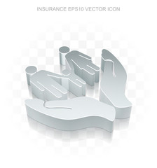 Insurance icon: Flat metallic 3d Family And Palm, transparent shadow, EPS 10 vector.