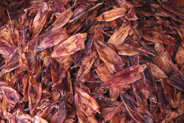Plenty of dry squid at the market for sell