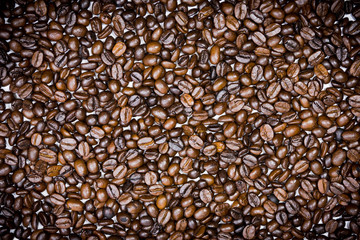Coffee beans closeup background texture