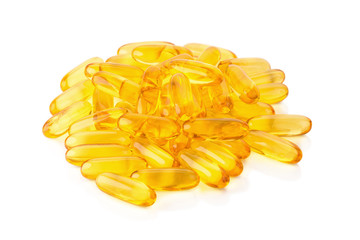 Omega 3 capsules from Fish Oil on white background