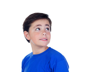 Funny child with ten years old and blue t-shirt
