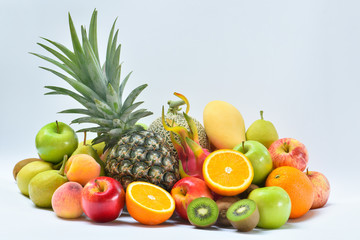 Fototapeta na wymiar Fresh Fruits and vegetables on white background , Various tropical fruits for healthy