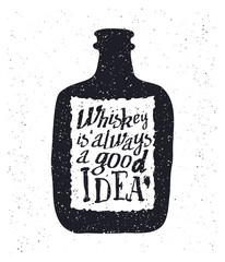 Whiskey bottle and handwritten lettering