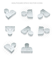 Medicine icons set: different views of metallic Doctor, transparent shadow, EPS 10 vector.