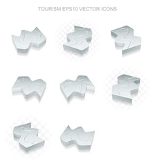 Vacation icons set: different views of metallic Map, transparent shadow, EPS 10 vector.