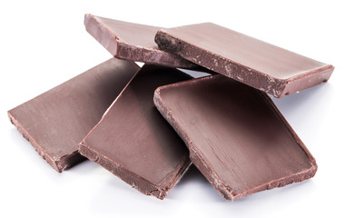 Pieces of chocolate bar isolated on a white background.