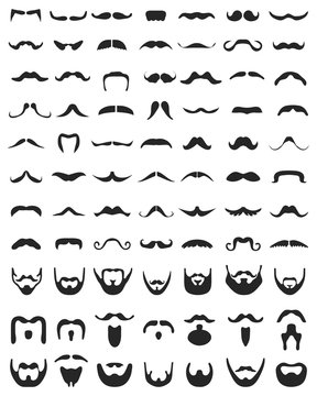 Beard with moustache or mustache vector icons set