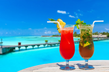 cocktail with blur beach