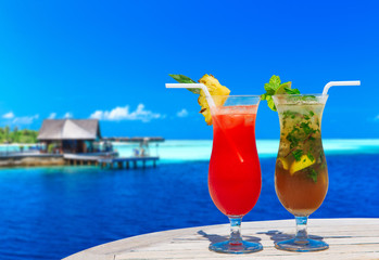 cocktail with blur beach