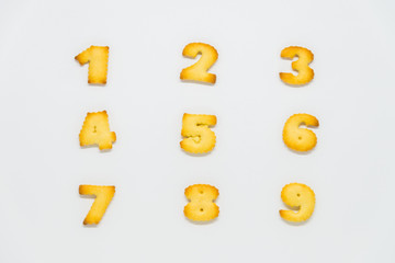 Cracker in shape of number with white background