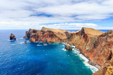 Cliffs of extinct lava at the Ponta de Sao Lourenco, Madeira, Portugal