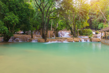 Waterfall in rain forest (Tad Sae Waterfalls at Luang prabang, L