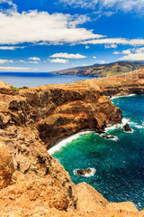 Beautiful landscape at the north coast of Ponta de Sao Lourenco, the eastern most part of Madeira Island, Portugal