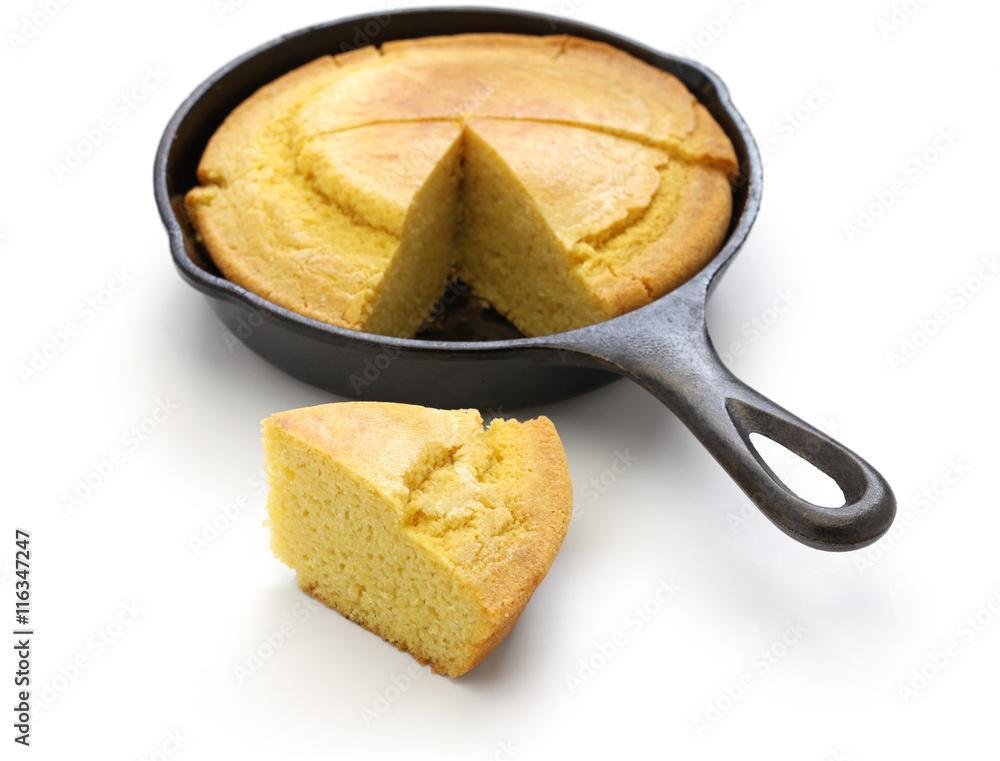 Wall mural homemade cornbread in skillet, southern cooking