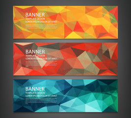 Three banners with abstract multicolored polygonal mosaic background.