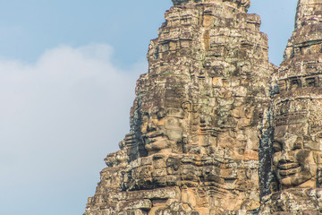 Fototapeta premium Bayon Castle or Prasat Bayon Khmer temple at Angkor in siem reap