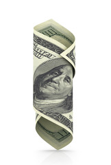 100 dollar bills close-up of rolled up into a tube. 3d illustrat