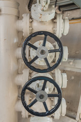 Pipes and faucet valves of gas heating system in boat