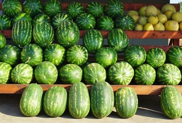 Watermelon for sale at a roadstand in Greece