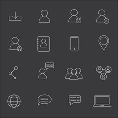 Social media set outline vector icon line illustration