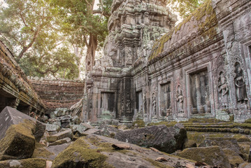 Fototapeta na wymiar Taphom Castle or Prasat Ta Prohm temple at Angkor in siem reap C