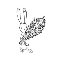 Cute little rabbit with a bouquet.