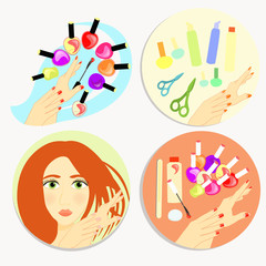 set of care products and nail decoration.  illustration