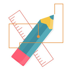 blue pencil and ruler crosswise with lines,Web analytics or promotion vector flat icons,element infographics,