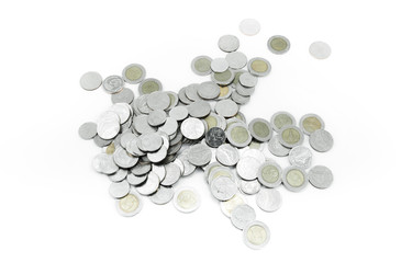 Coins on white background,Donation Investment Fund Financial Support Charity  Dividend Market Growth Home Stock Trust Wealthy Giving Planned Accounting Collection Debt Banking ROI concept