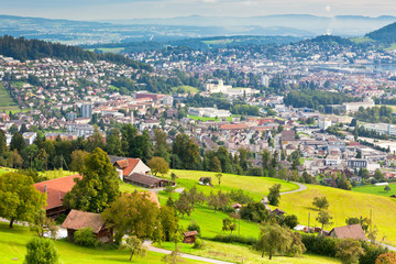 Fototapeta na wymiar View from the mountains to the city of Lucerne
