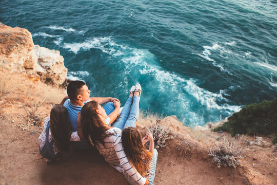Family on the sea shore