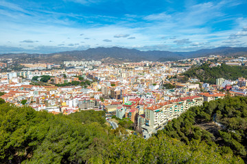 Fototapeta na wymiar Panoramic view of Malaga city from the Gibralfaro Castle. Andalusia, Spain.