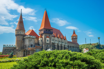 Old traditional architecture of the famous historical Corvin castle in Hunedoara, Transylvania...