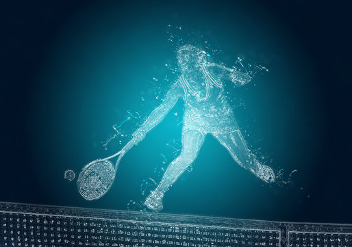Abstract tennis player in action. Crystal ice effect