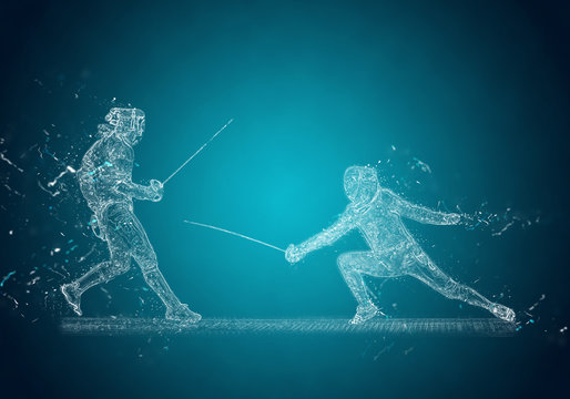 Abstract Sabre Fencers. Crystal ice effect