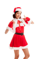 Asian Christmas Santa Claus girl show 2 thumbs up   isolated on white background
