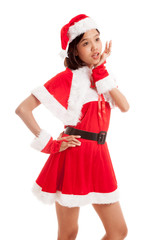 Asian Christmas Santa Claus girl   isolated on white background