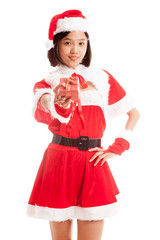 Asian Christmas Santa Claus girl and  gift box  isolated on white background