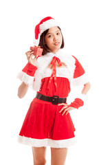 Asian Christmas Santa Claus girl and  gift box  isolated on white background