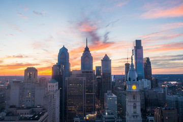 Skyline of downtown Philadelphia at sunset