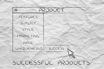Product dropdown menu, select Success