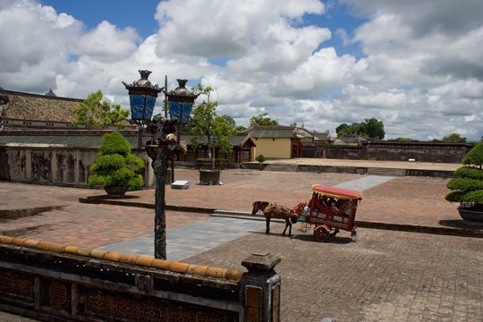 Horse carriage as a tourist attraction in Hue royal city, Central Vietnam.