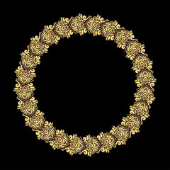Round vector golden heavy thick frame on a dark background for your design.